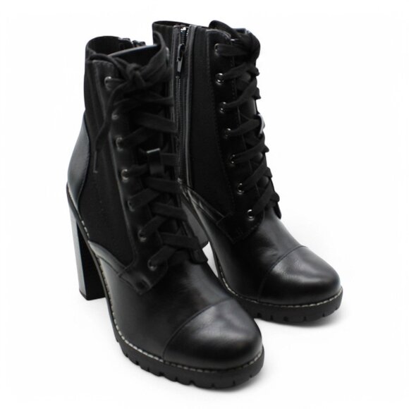 BCBGENERATION Womens Black Stretch Cushioned Lug Sole Lace Pilas Cap Toe Block H - Picture 1 of 8